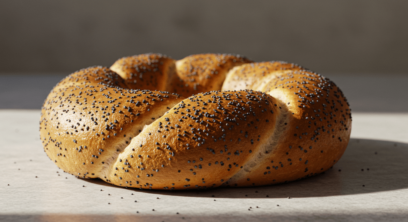 Perfect poppy seed bagel with a golden-brown crust.