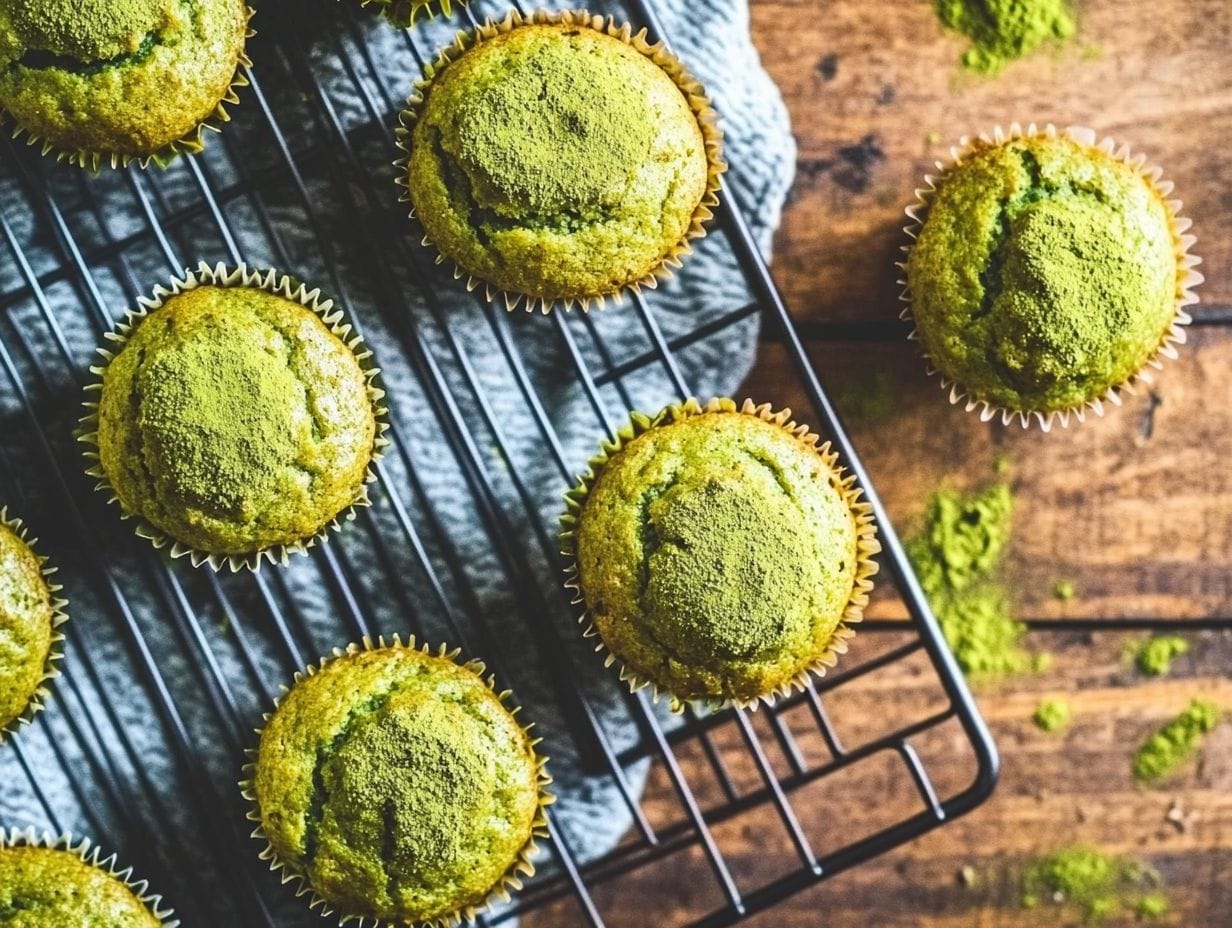 Freshly Baked Matcha Muffins Cooling