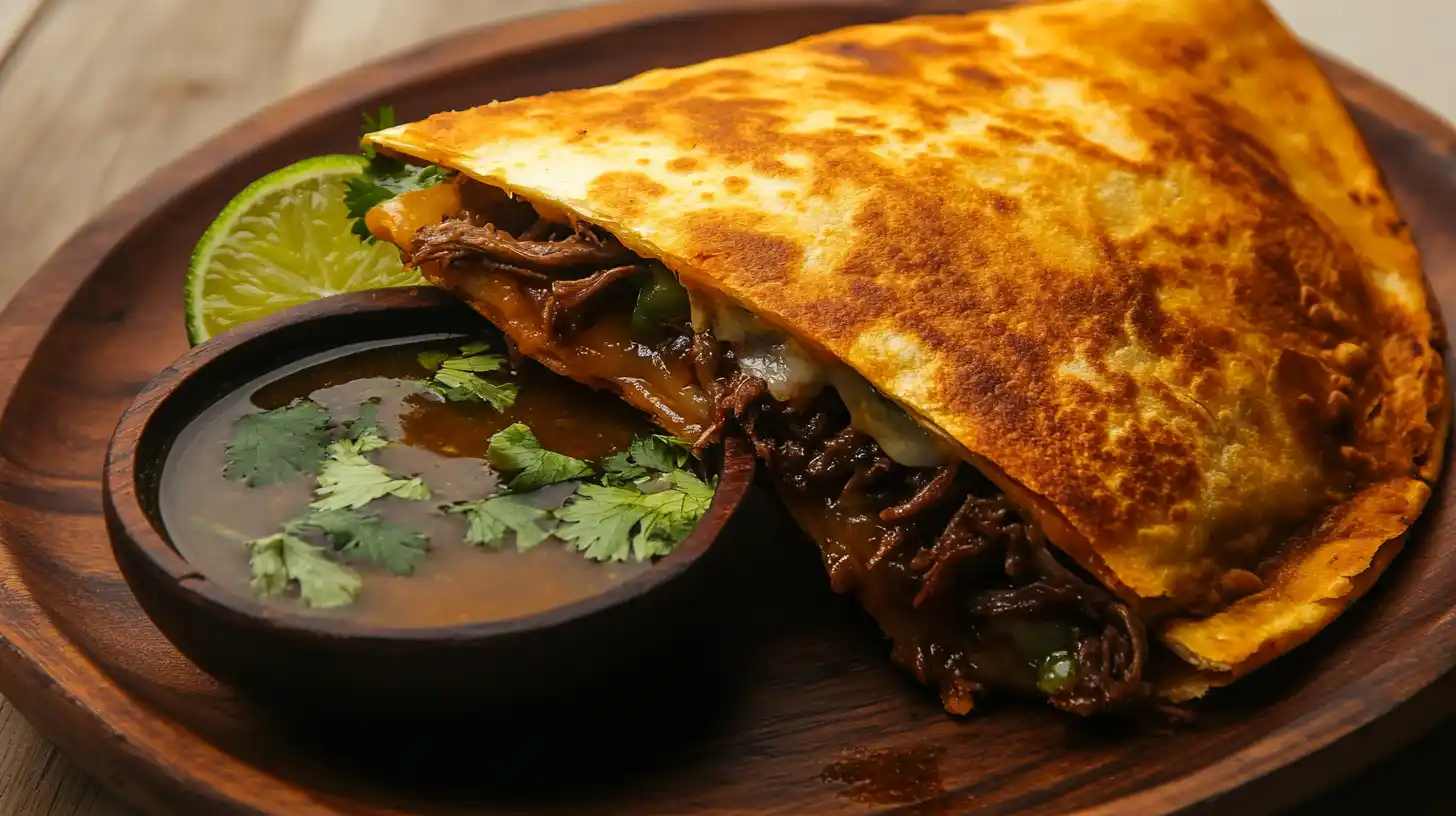 Crispy Birria Quesadilla with Consommé