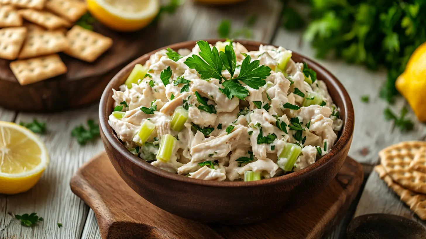 4-Ingredient Chicken Salad in a Bowl with Crackers