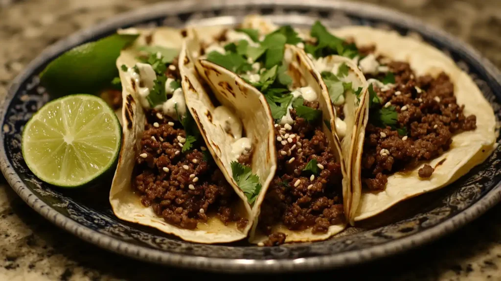 Fusion Dish Ground Beef Bulgogi Tacos