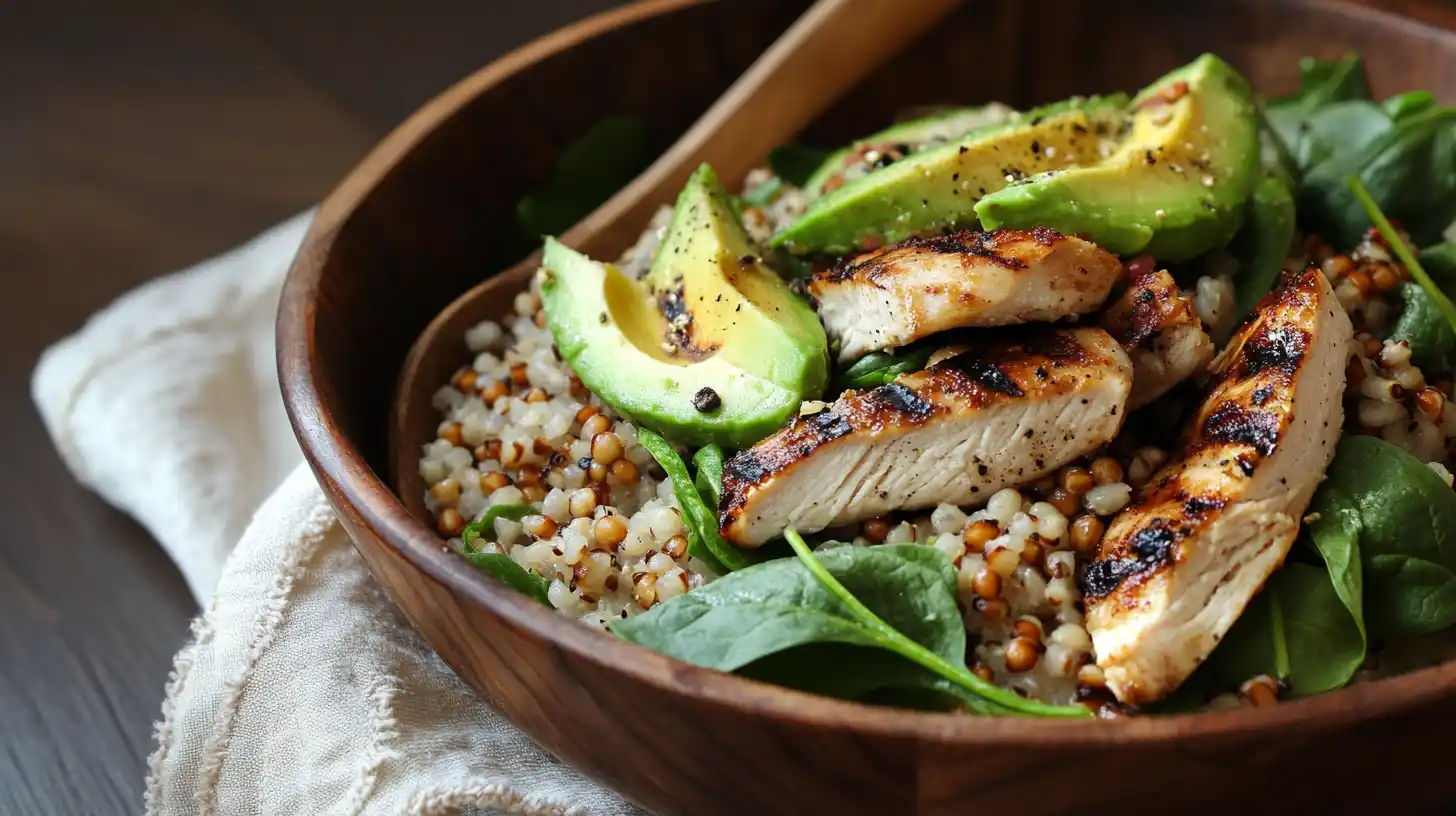 Top view of a bowl of kasha with fresh herbs, showing a low-carb version of the dish