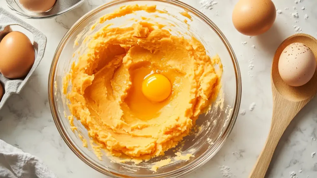 Adding Eggs to Sweet Potato Mixture
